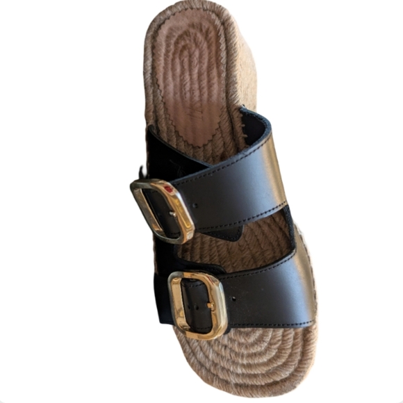 J.Crew Black Leather Two Strap Espadrille Sandals Size 5 - Made in Spain - Picture 8 of 12
